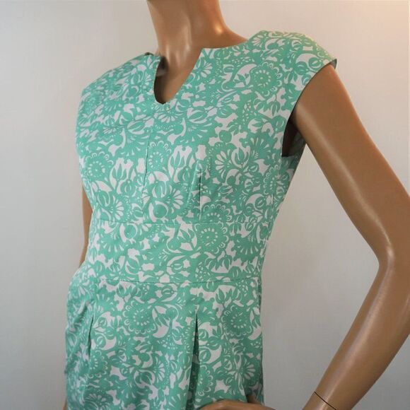 Merona Floral Paisley Dress Empire Waist Side Zip Pullover Sz 2 Aqua Green White - Picture 1 of 9